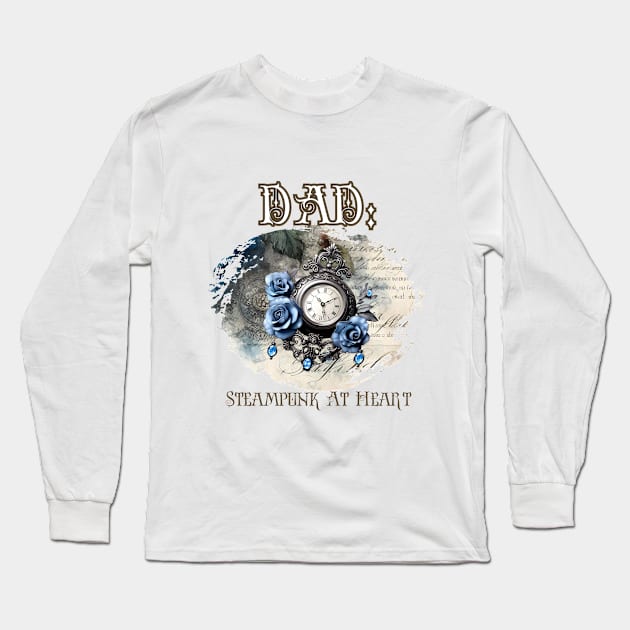 Dad: Steampunk At Heart Vintage Clock Long Sleeve T-Shirt by Té de Chocolate